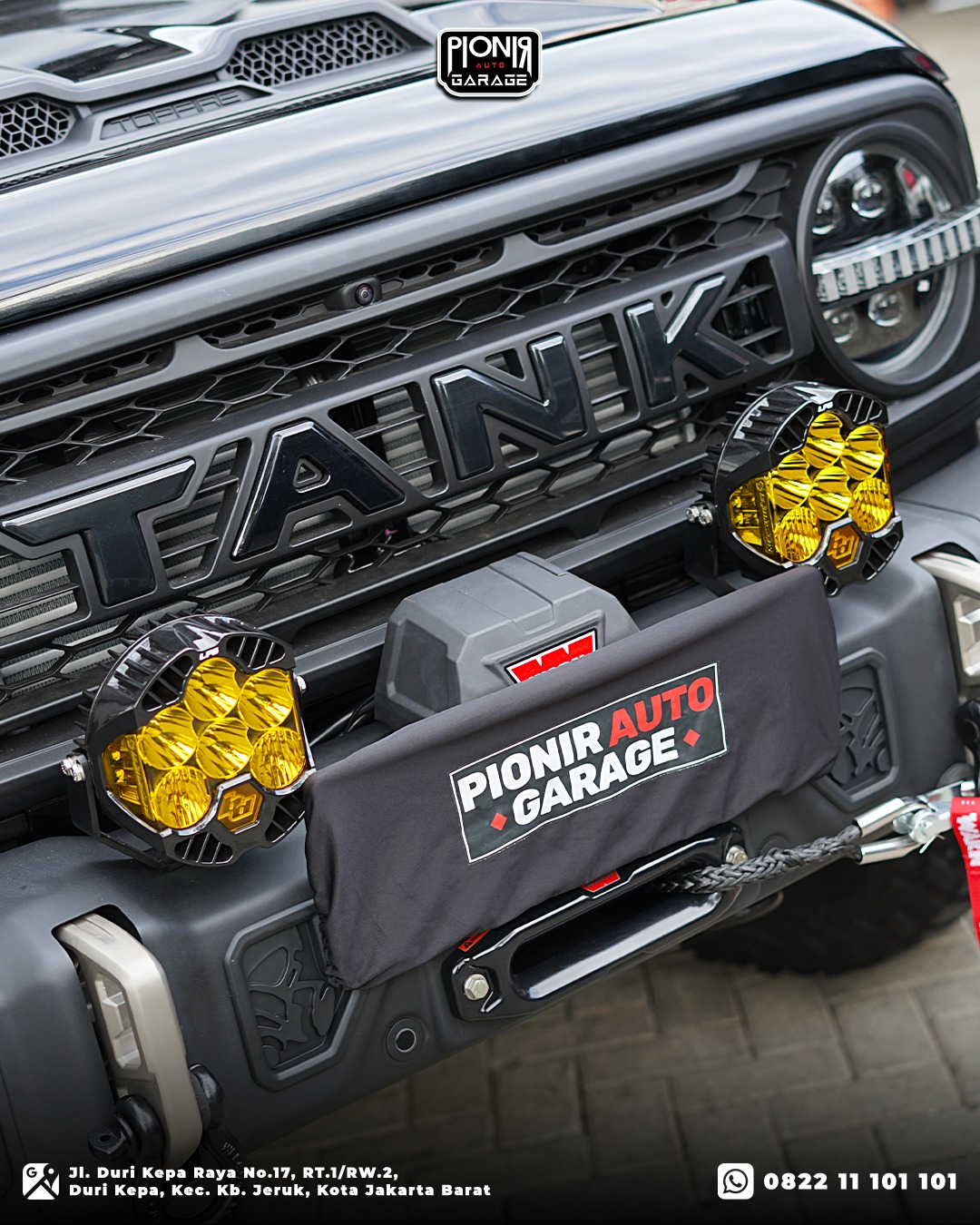 Modifikasi GWM Tank 300 TopFire Darkest Bagian Winch dan Lampu Baja Designs LP6